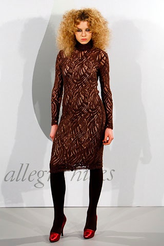 fitted brown lace midi dress