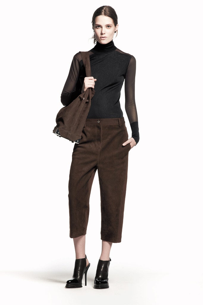 brown suede relaxed cropped pants