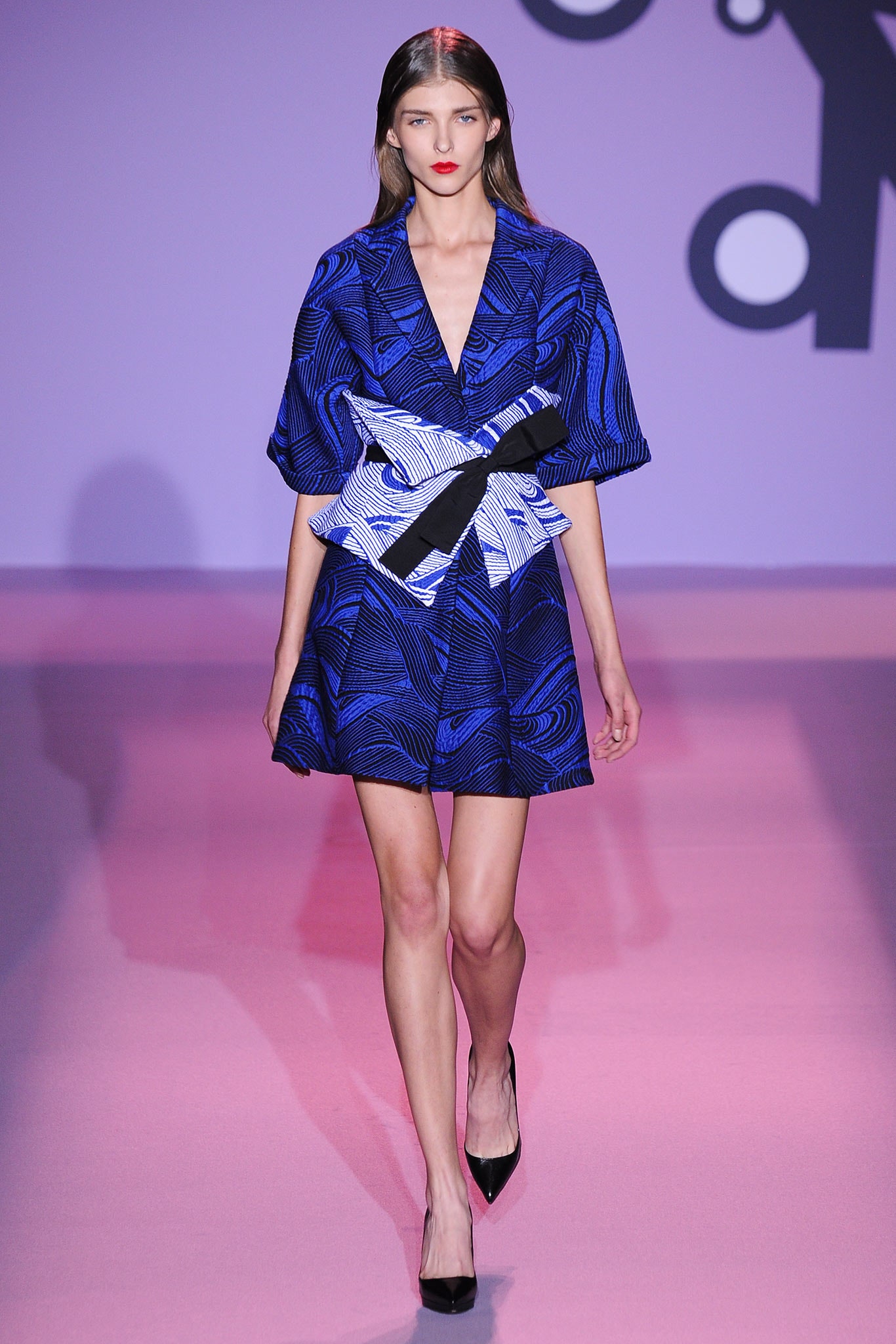 blue printed belted mini dress