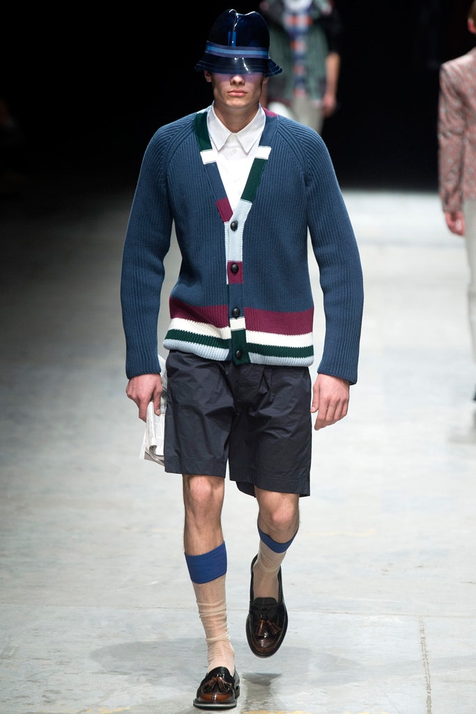 blue cardigan with black shorts