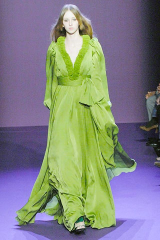 green silk long-sleeve gown