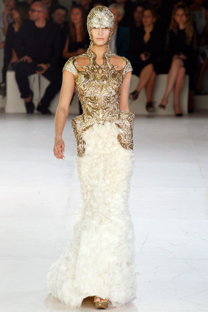 white and gold embroidered gown