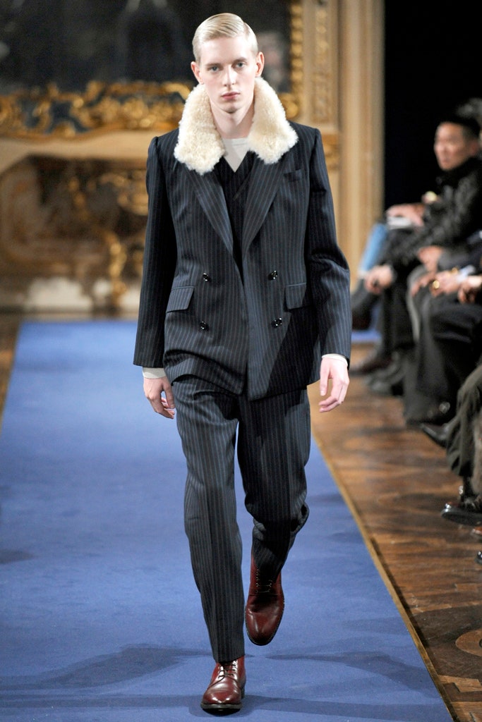 black and blue striped tailored suit