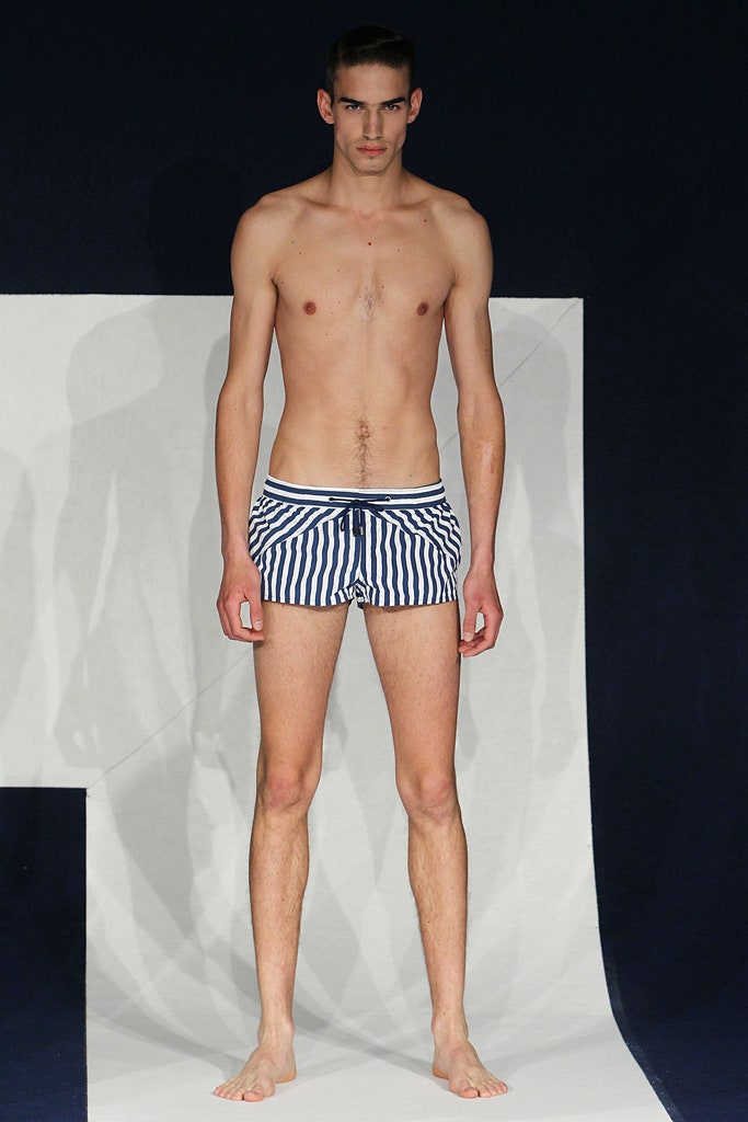 blue and white striped swimsuit