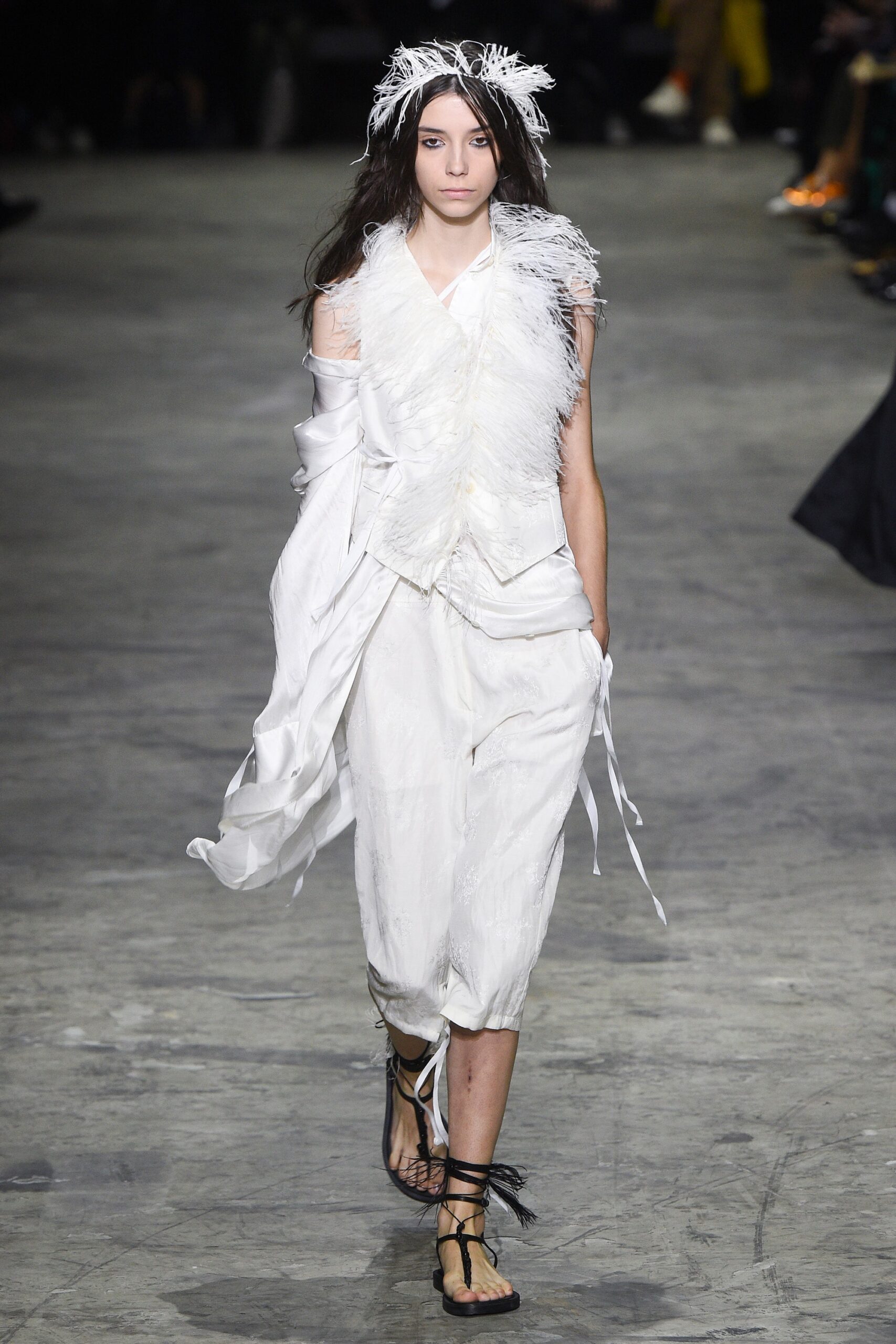 white silk vest with relaxed pants