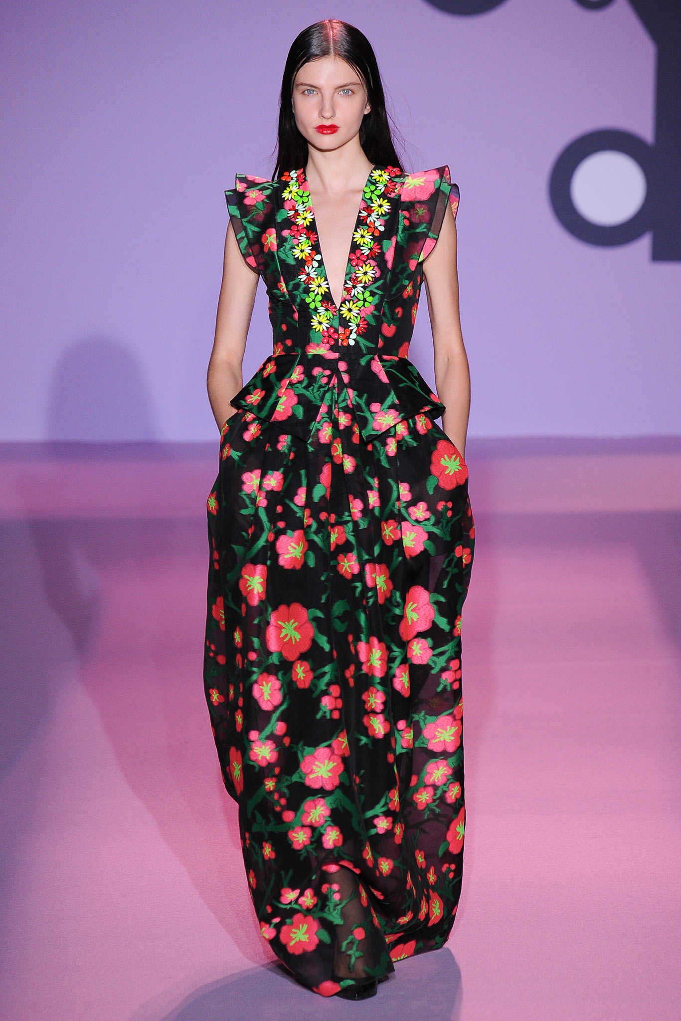 floral black silk gown