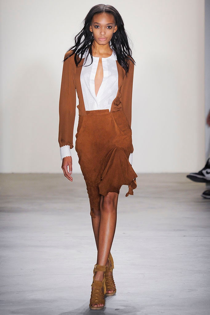brown suede long-sleeve v-neck fitted ruched midi dress