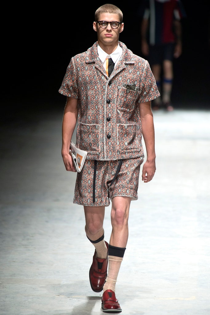multi-patterned fitted suit and shorts