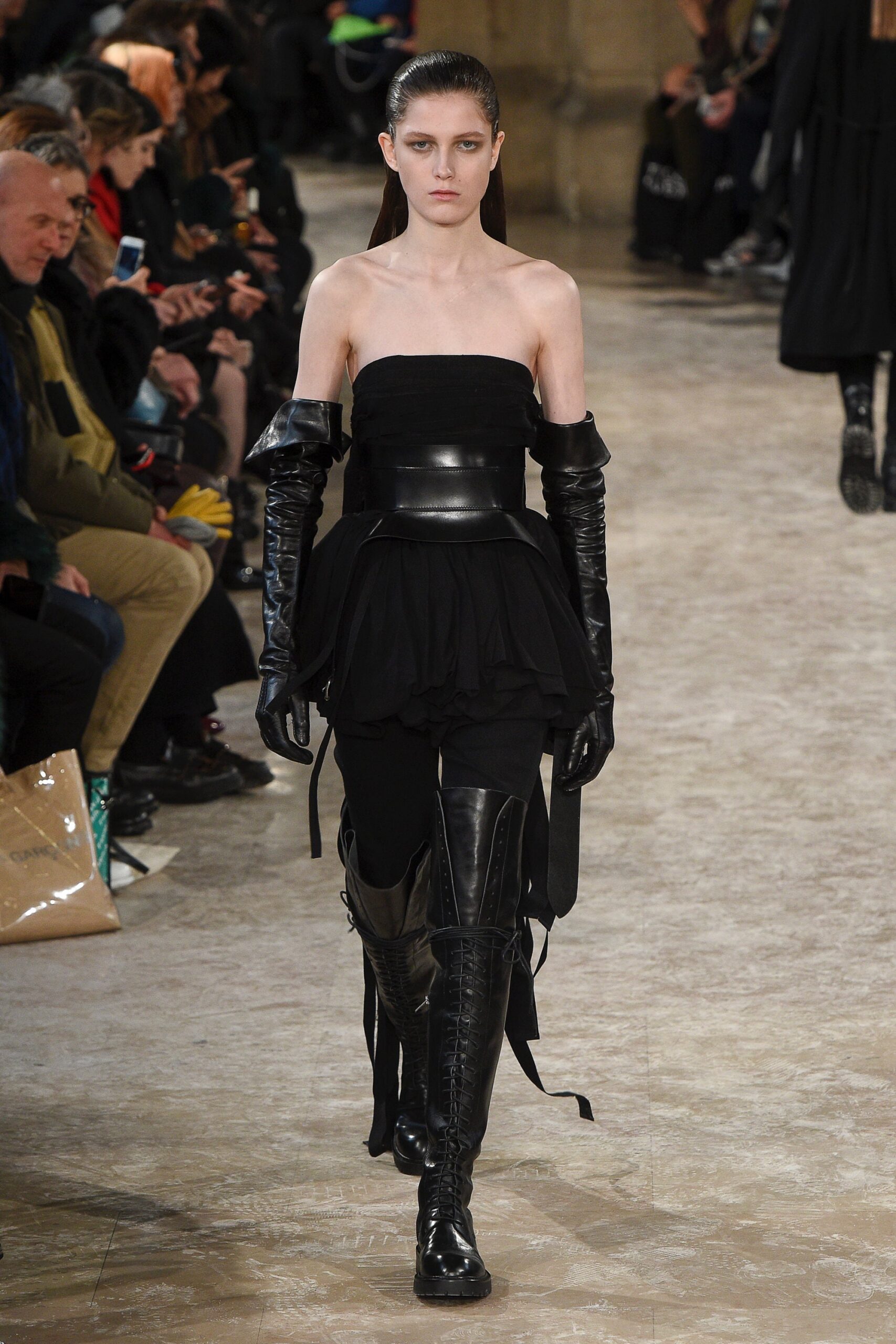 black leather strapless mini dress