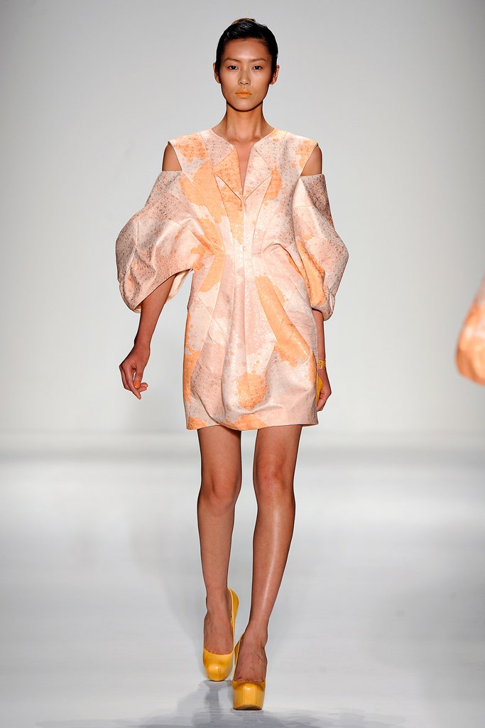 orange beige pleated dress