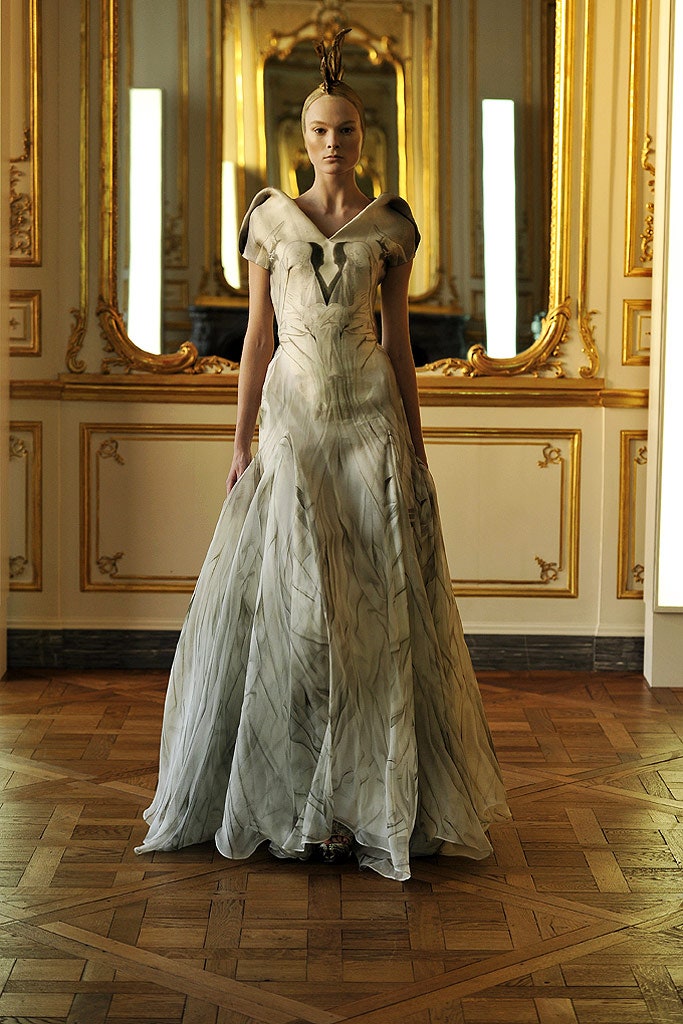 white silk fitted gown