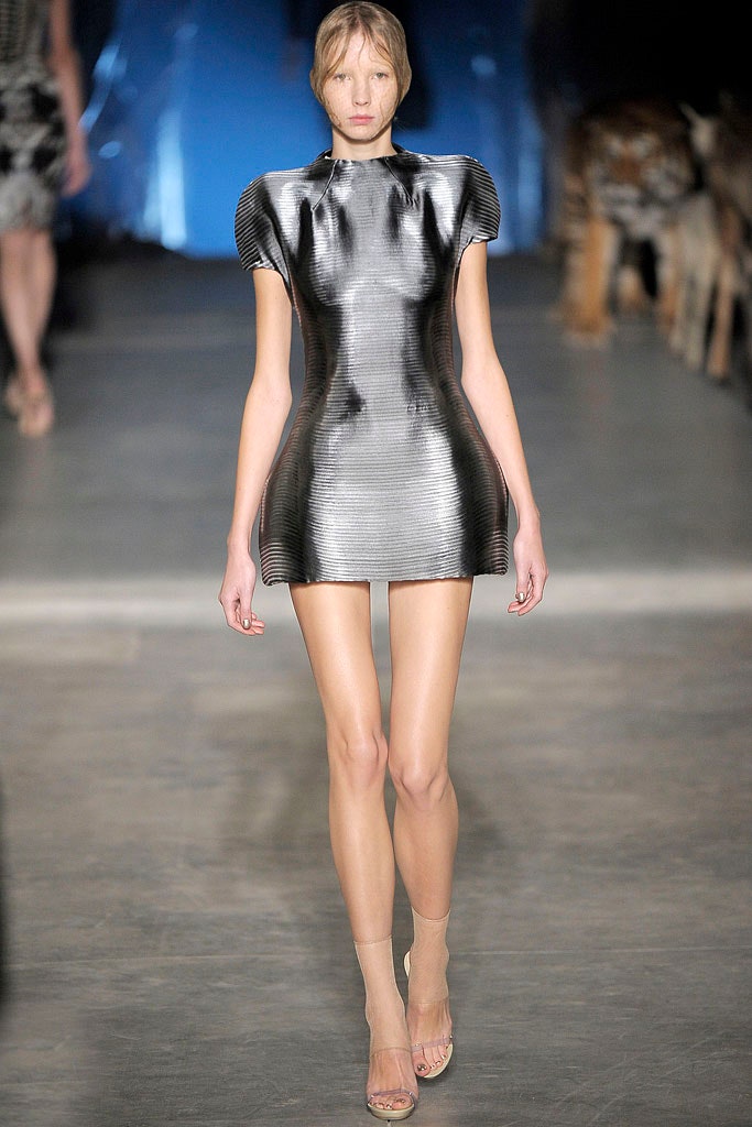 fitted silver metallic mini dress
