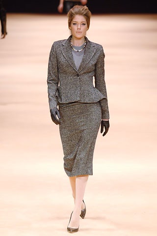 gray tailored blazer and pencil skirt