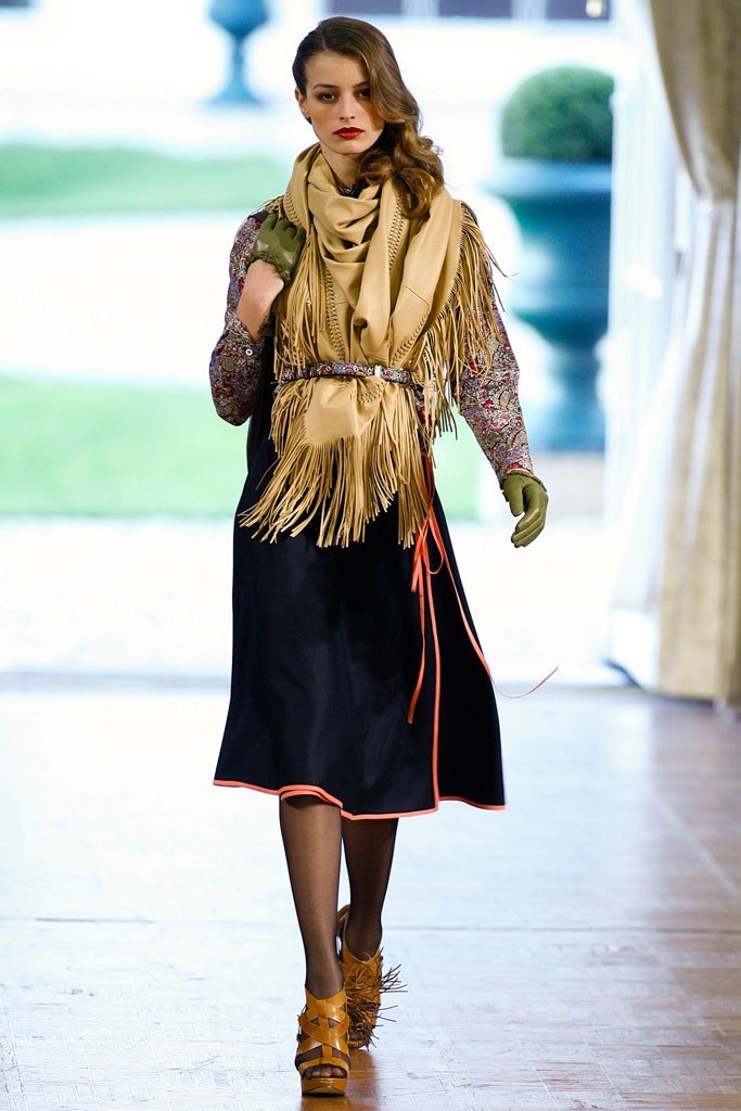 black silk sleeveless dress with fringe scarf