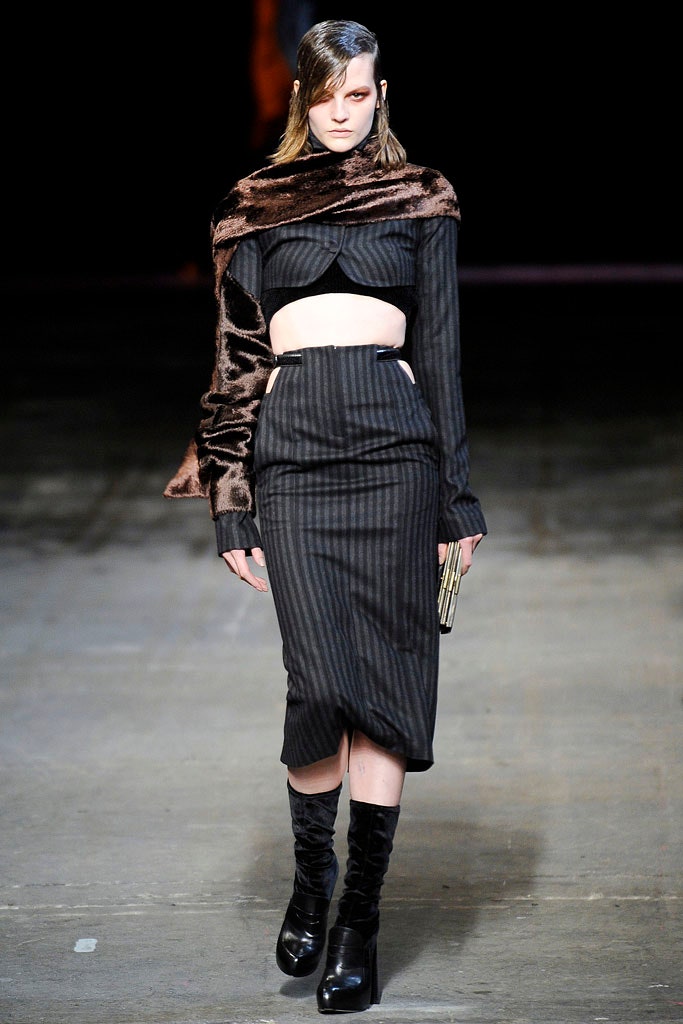 black fitted top and skirt