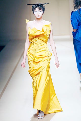 fitted yellow silk gown