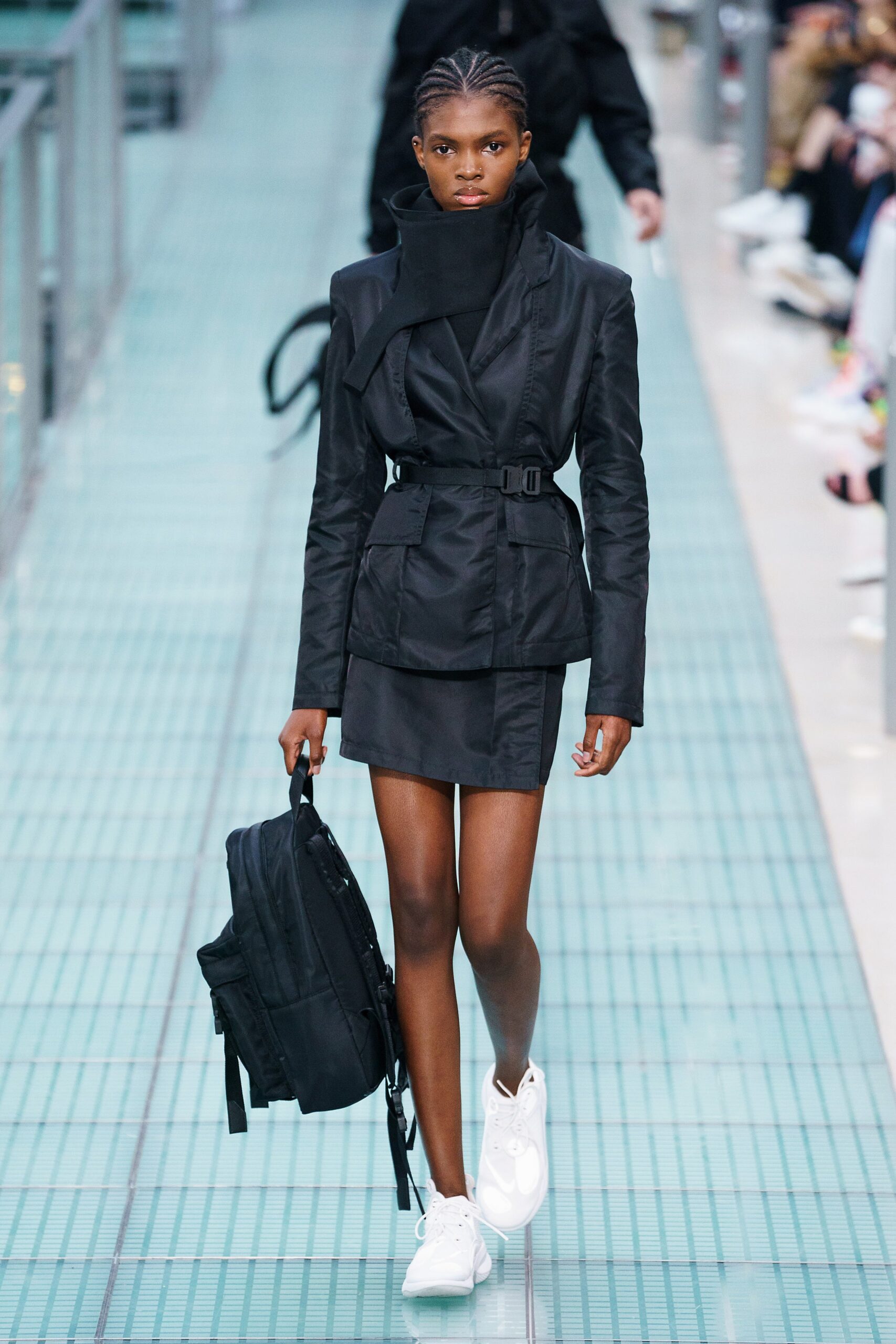 black cotton long-sleeve collared fitted zippered belted jacket