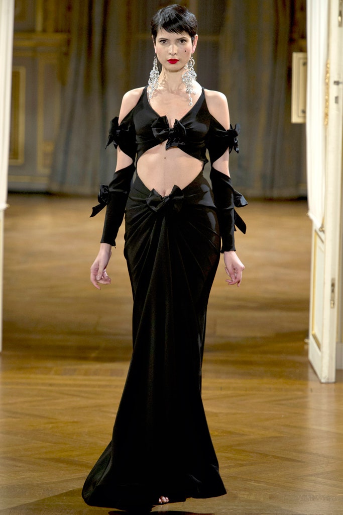 black silk fitted gown