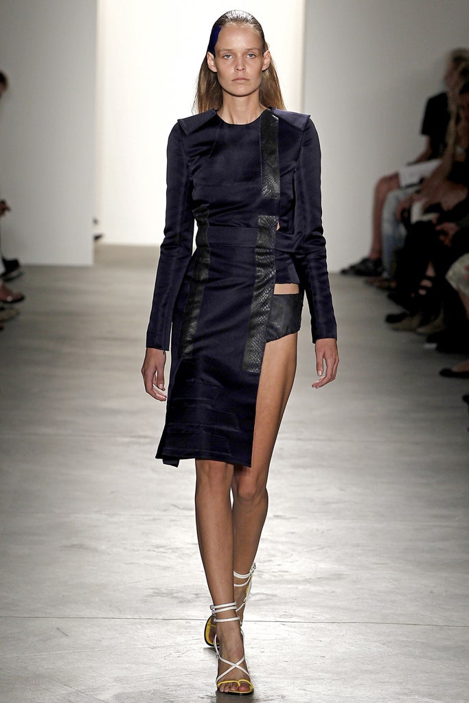 blue black fitted asymmetric dress