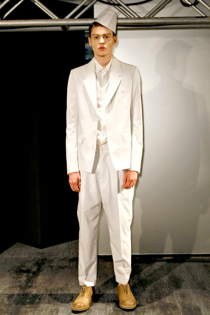 white tailored suit with hat