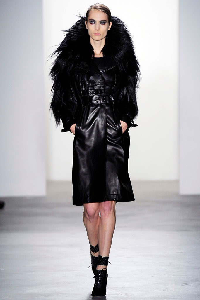 black leather coat with faux-fur