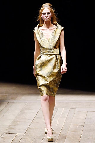 fitted gold silk dress