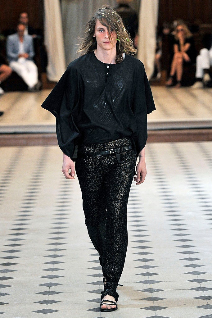 black silk long-sleeve collared relaxed draped shiny top