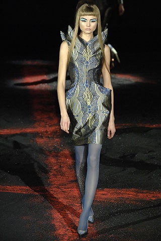 fitted blue and gold dress