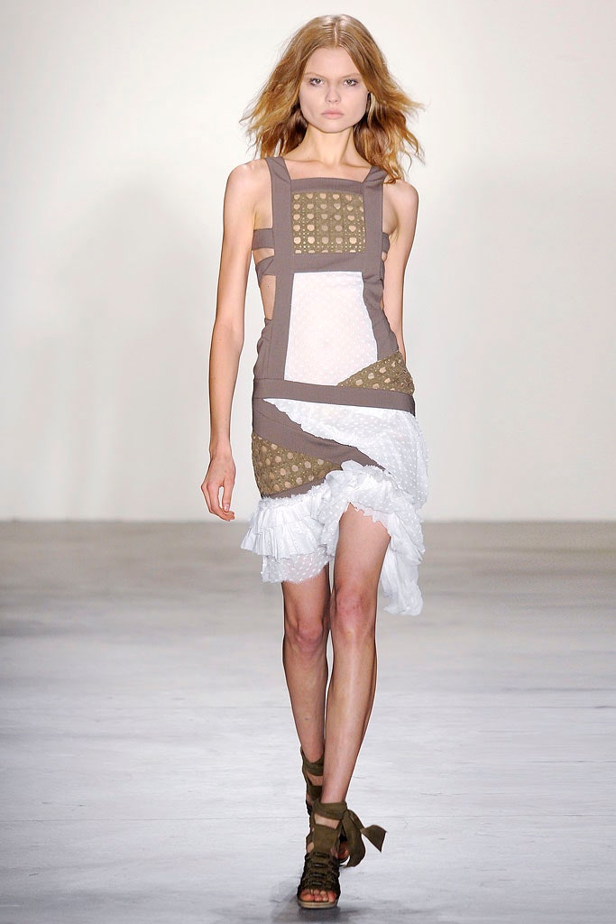 fitted brown and white dress