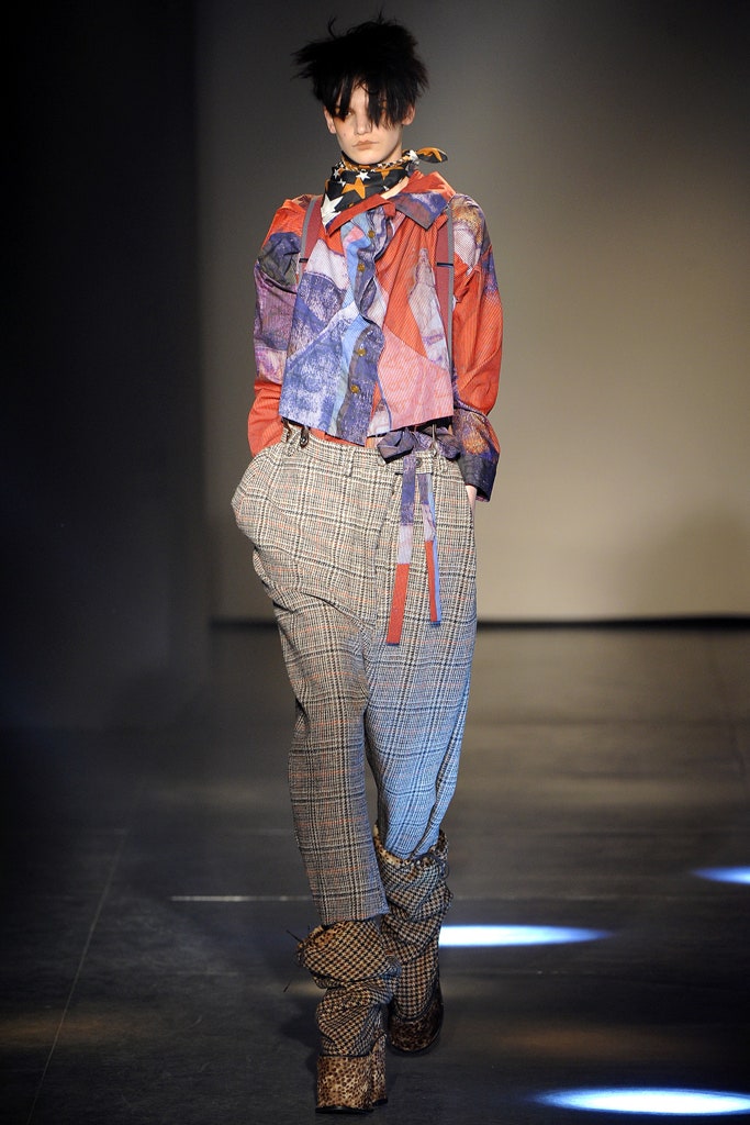 red cotton long-sleeve collared relaxed layered printed shirt