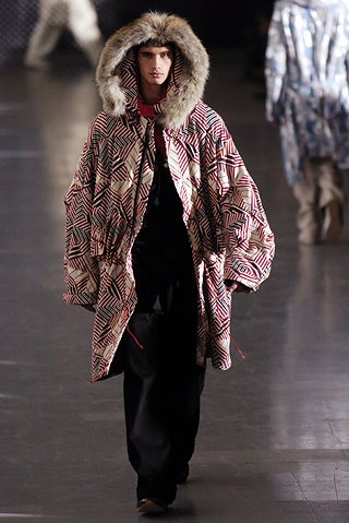 printed hooded coat with relaxed pants