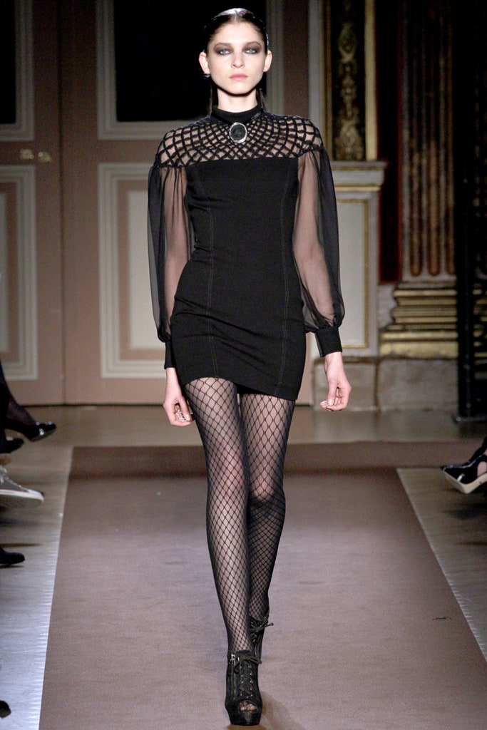 black silk long-sleeve high-neck fitted ruched pencil dress