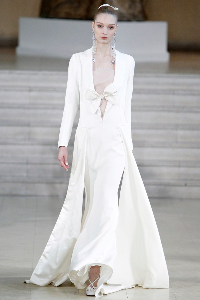 white silk fitted gown