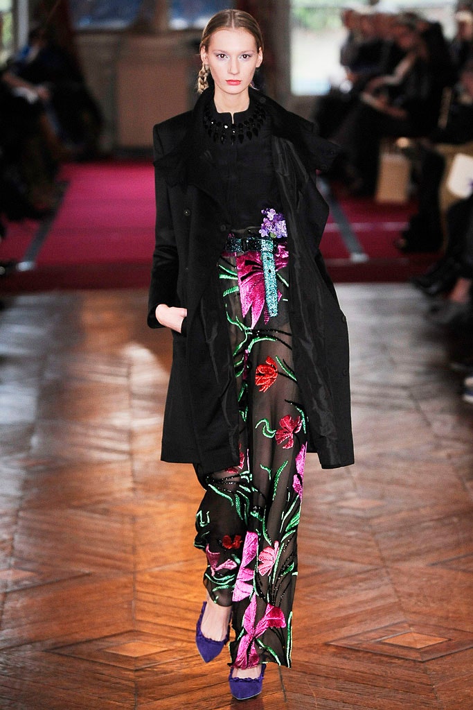 black silk coat and embroidered pants