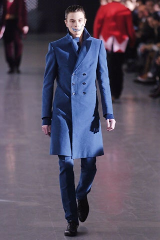 blue wool slim straight-leg pants