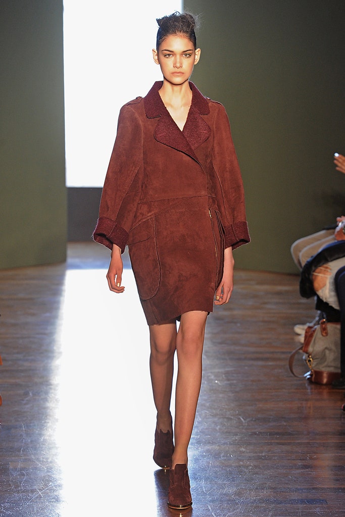 brown suede fitted dress