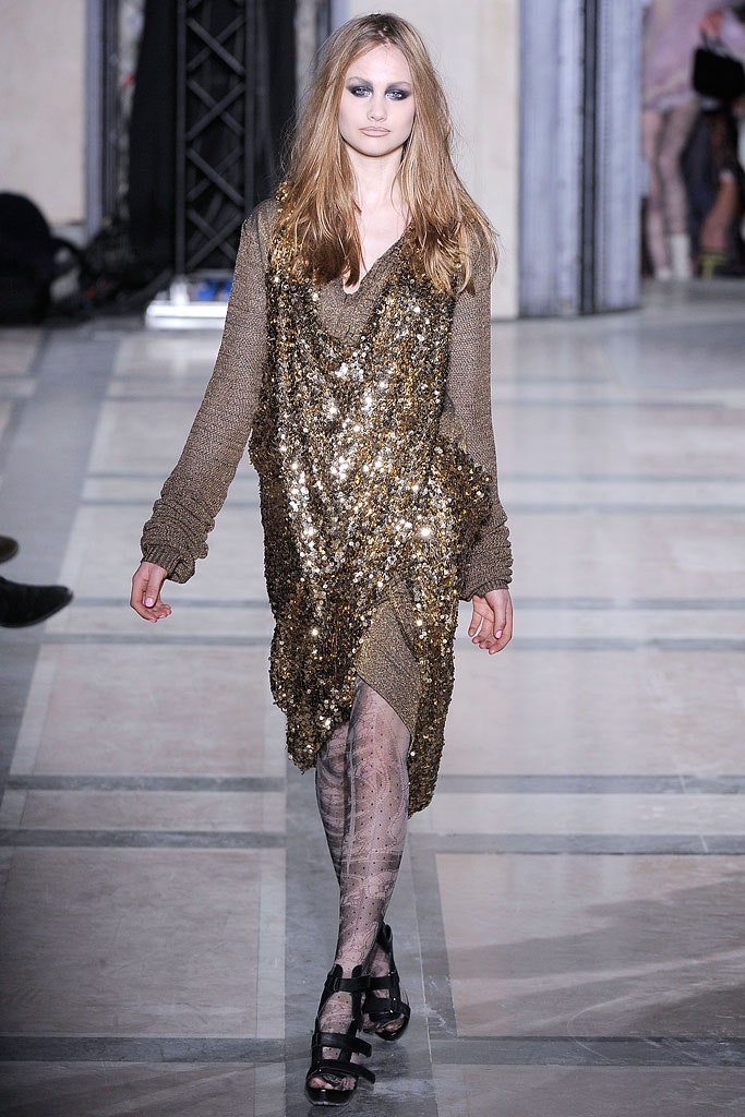 brown gold sequined relaxed dress
