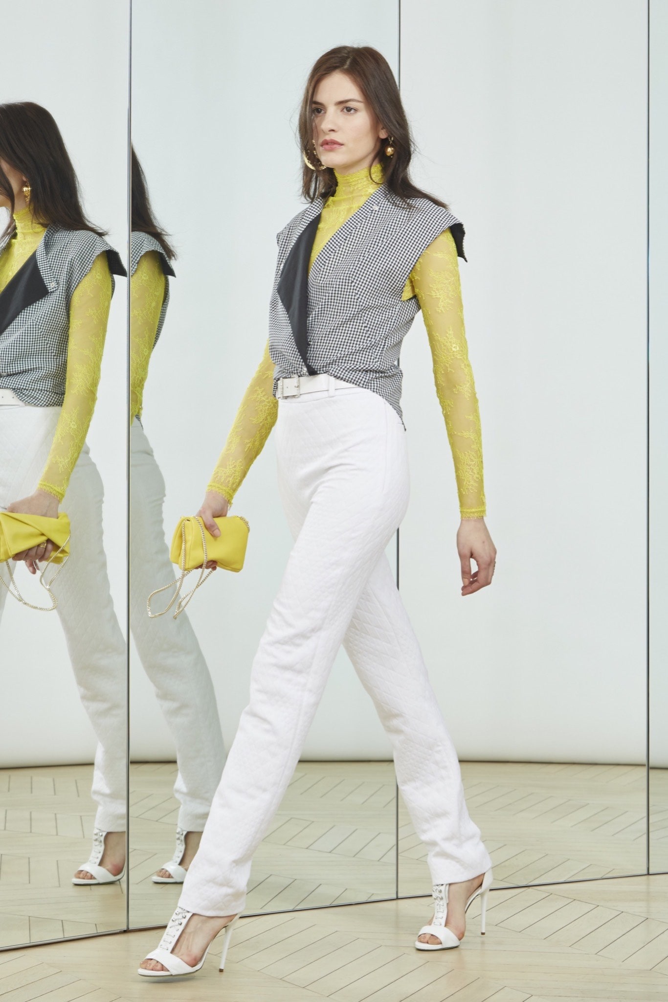 fitted layered top with slim pants