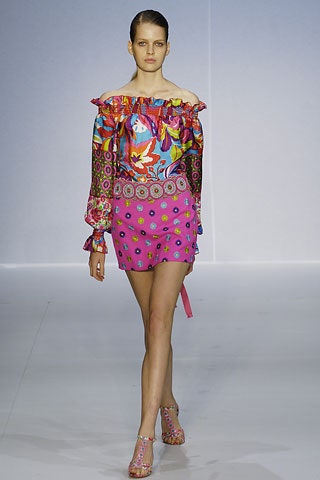 pink multi-colored off-shoulder dress