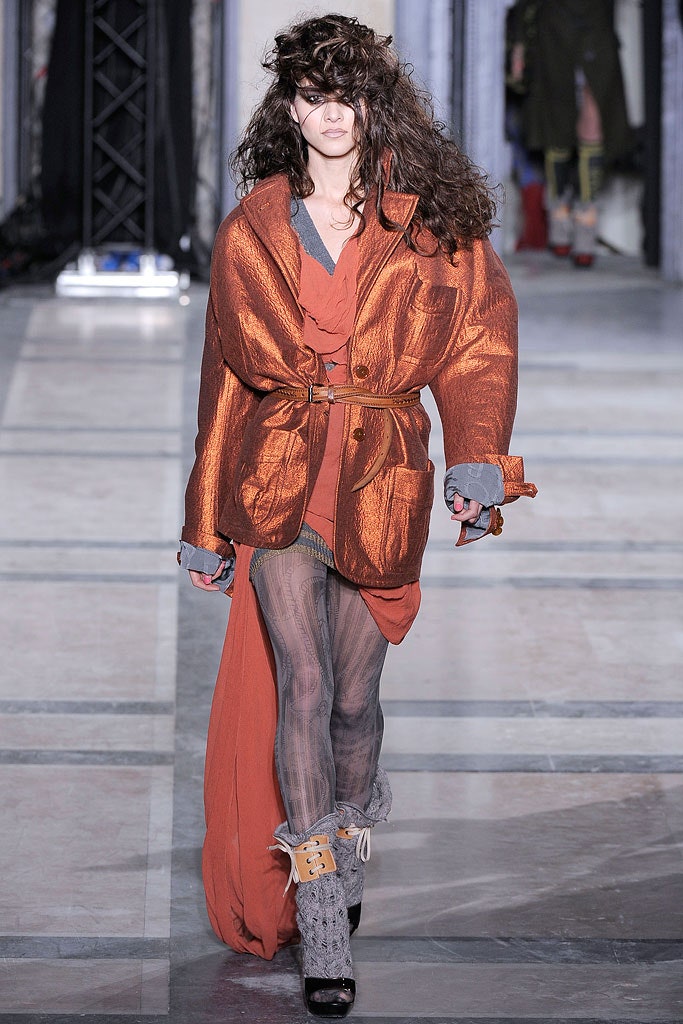 oversized orange blazer and red dress