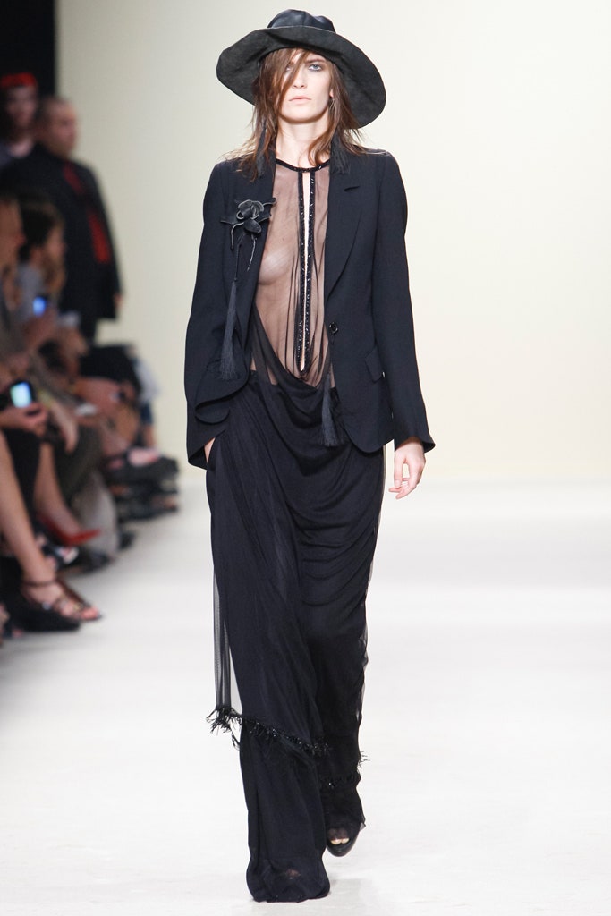 black tailored blazer with sheer top