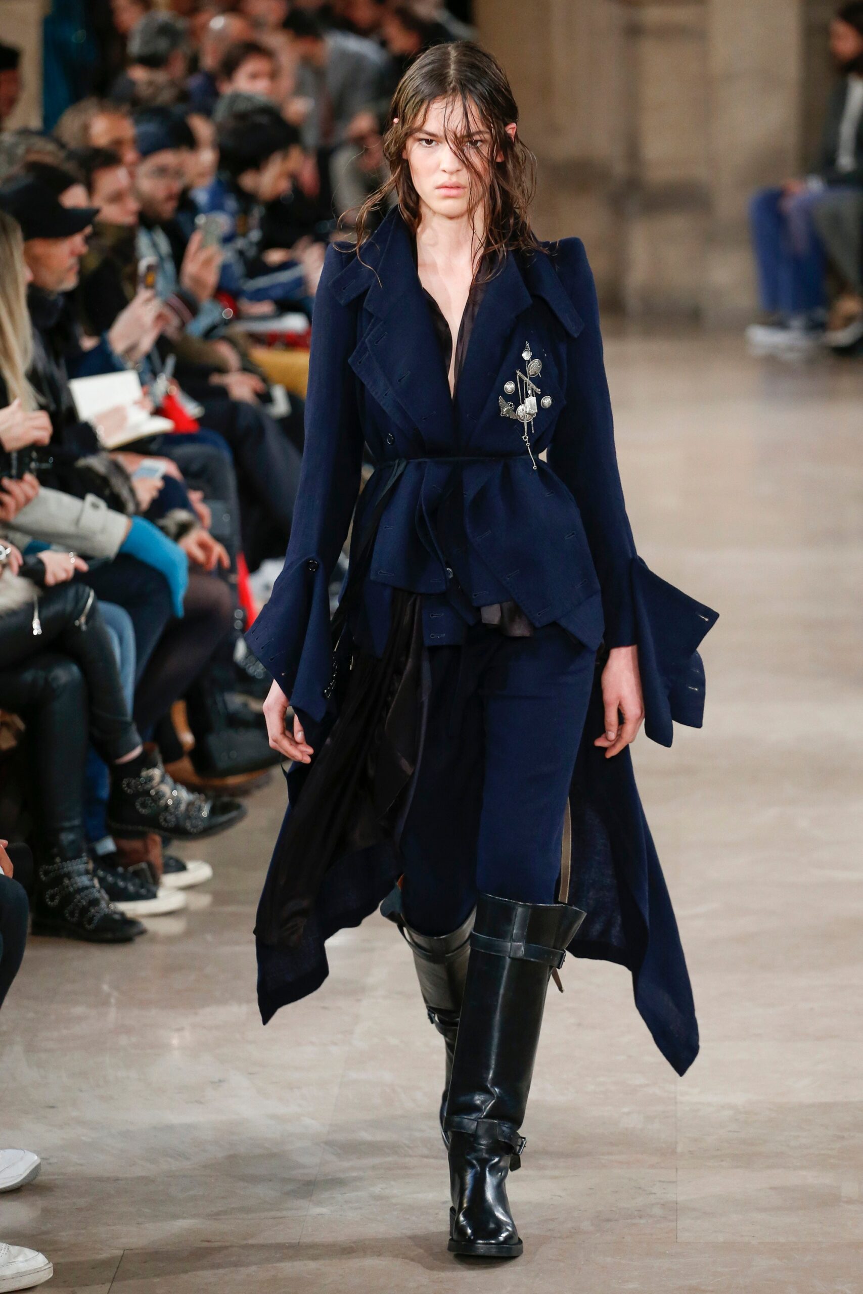 blue wool belted coat