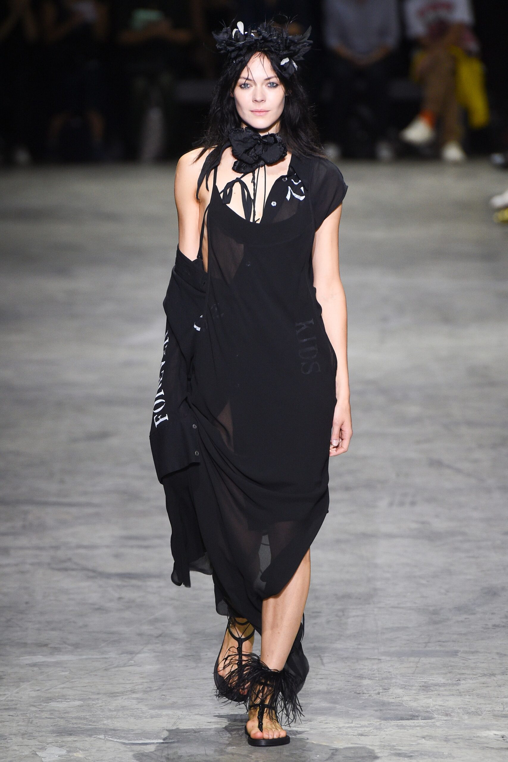 black sheer draped midi dress