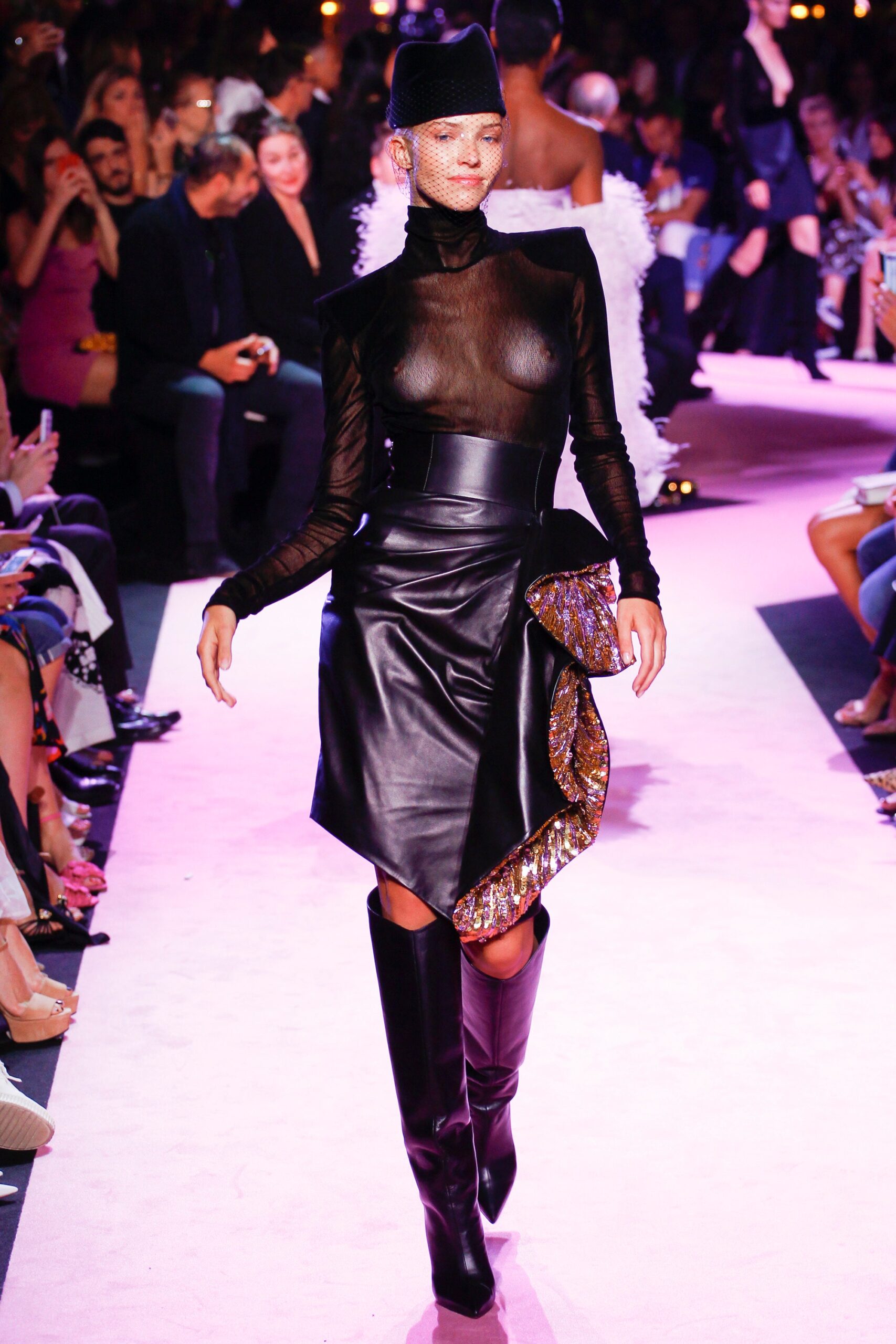 black leather asymmetric fitted zippered skirt
