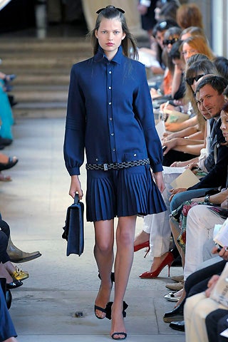 blue fitted pleated dress