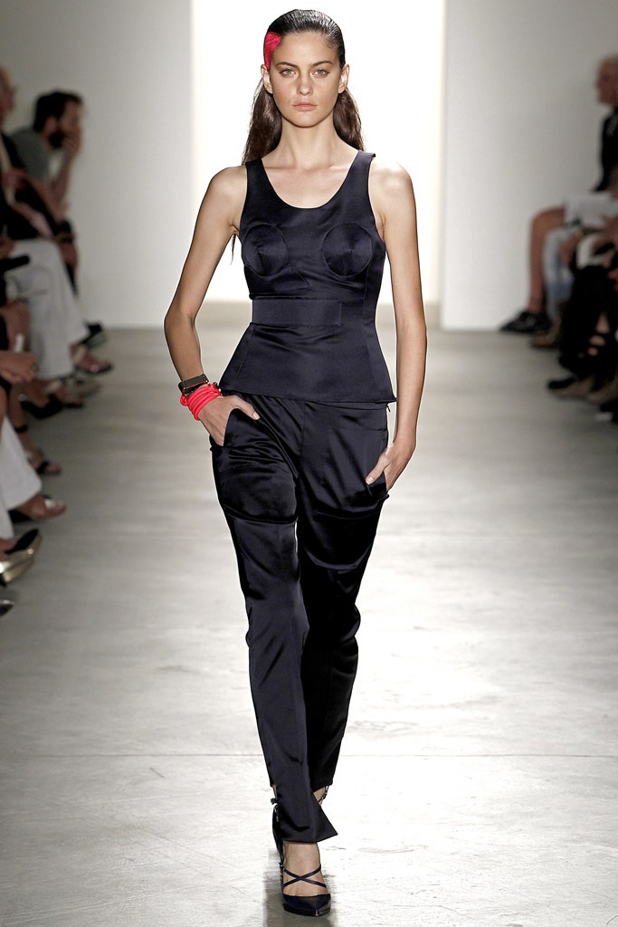 black silk fitted top and pants