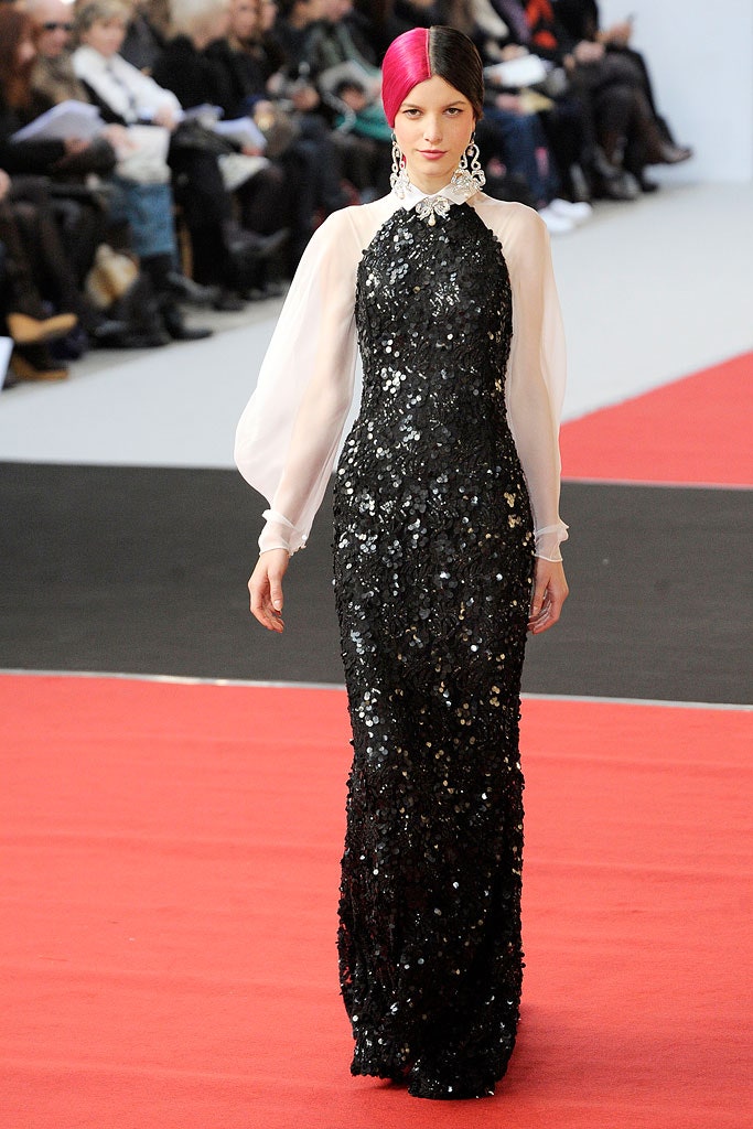 black sequined long-sleeve gown