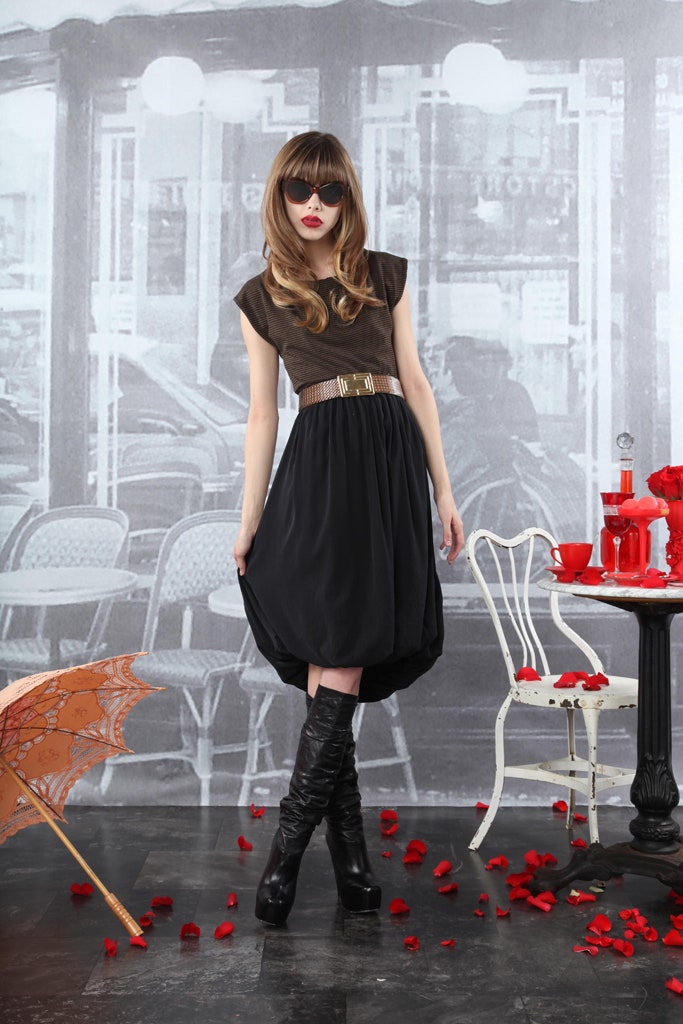 black midi dress with gold belt