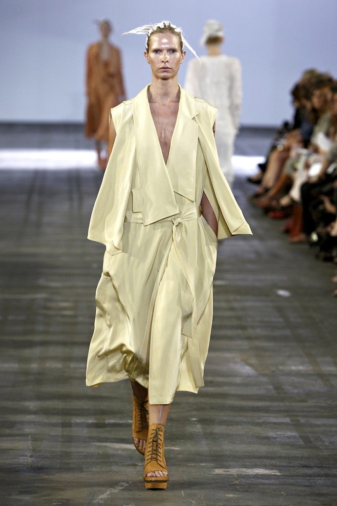 beige silk sleeveless dress