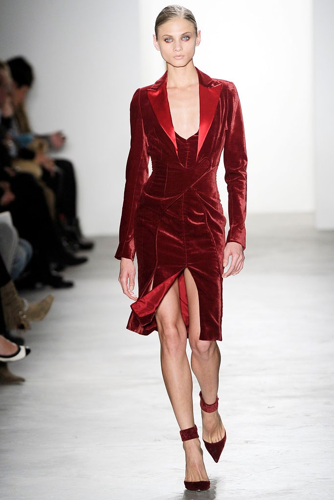 fitted red velvet midi dress